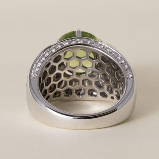 GIA Certified 4.08 Carat Peridot and Diamond 18K White Gold Cocktail Ring