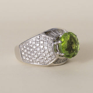 GIA Certified 4.08 Carat Peridot and Diamond 18K White Gold Cocktail Ring