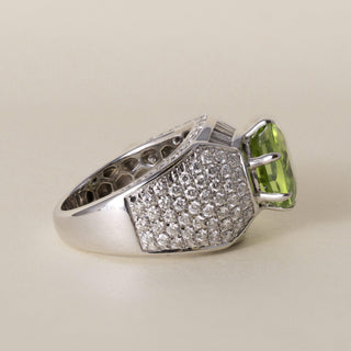 GIA Certified 4.08 Carat Peridot and Diamond 18K White Gold Cocktail Ring