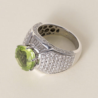 GIA Certified 4.08 Carat Peridot and Diamond 18K White Gold Cocktail Ring