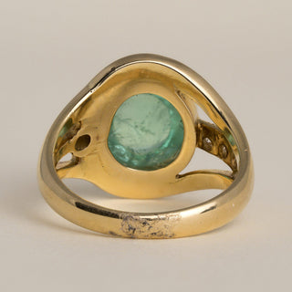 Vintage 18K Gold 3CT Emerald Cabochon & Diamond Split Shank Cocktail Ring