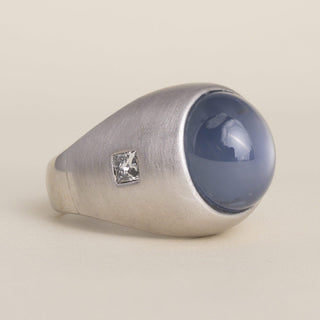 Estate 13K Gold 23 Carat Blue Star Sapphire and Princess Cut Diamond Dome Ring