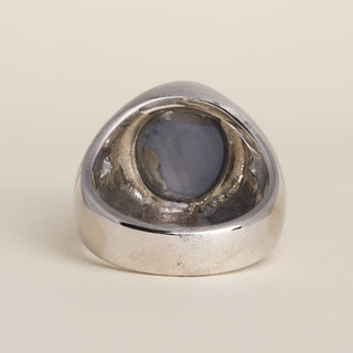 Estate 13K Gold 23 Carat Blue Star Sapphire and Princess Cut Diamond Dome Ring