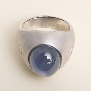 Estate 13K Gold 23 Carat Blue Star Sapphire and Princess Cut Diamond Dome Ring