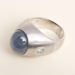 Estate 13K Gold 23 Carat Blue Star Sapphire and Princess Cut Diamond Dome Ring