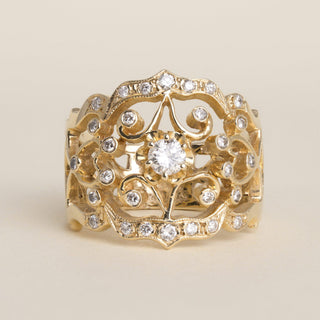 Vintage 14K Gold 0.50 Carat Diamond Cluster Open Filigree Cocktail Ring Band