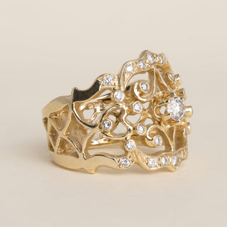Vintage 14K Gold 0.50 Carat Diamond Cluster Open Filigree Cocktail Ring Band
