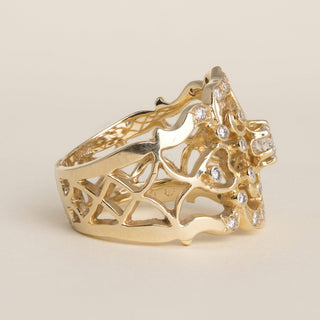 Vintage 14K Gold 0.50 Carat Diamond Cluster Open Filigree Cocktail Ring Band