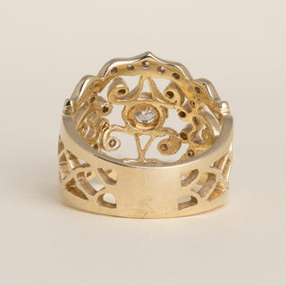 Vintage 14K Gold 0.50 Carat Diamond Cluster Open Filigree Cocktail Ring Band