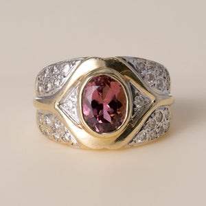 Le Vian 14K 2 Tone Gold Pink Tourmaline and Diamond Wide Ring Band
