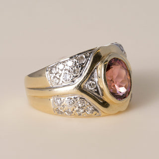 Le Vian 14K 2 Tone Gold Pink Tourmaline and Diamond Wide Ring Band