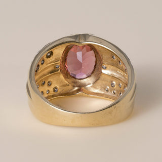 Le Vian 14K 2 Tone Gold Pink Tourmaline and Diamond Wide Ring Band
