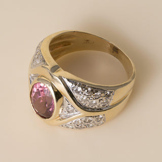 Le Vian 14K 2 Tone Gold Pink Tourmaline and Diamond Wide Ring Band