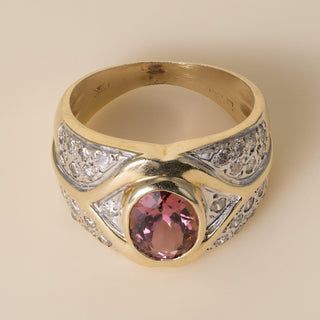 Le Vian 14K 2 Tone Gold Pink Tourmaline and Diamond Wide Ring Band