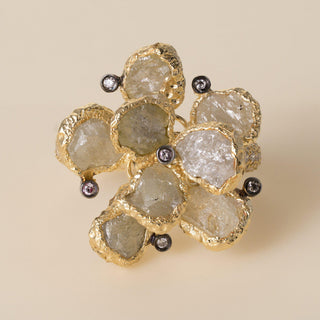 Estate Neda Behnam 18K Gold 5 Carats Natural Rough Diamond Floral Cocktail Ring