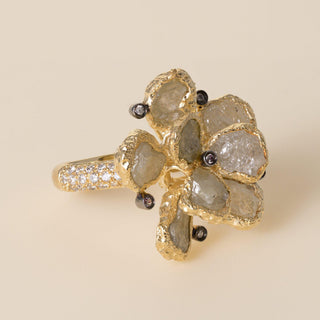 Estate Neda Behnam 18K Gold 5 Carats Natural Rough Diamond Floral Cocktail Ring