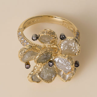 Estate Neda Behnam 18K Gold 5 Carats Natural Rough Diamond Floral Cocktail Ring