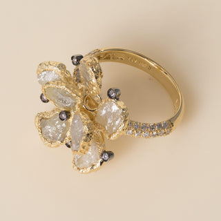 Estate Neda Behnam 18K Gold 5 Carats Natural Rough Diamond Floral Cocktail Ring