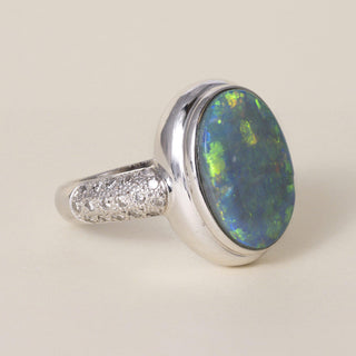 Estate Platinum 4.33 Carat Australian Black Opal and Diamond Ring