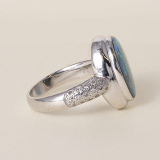 Estate Platinum 4.33 Carat Australian Black Opal and Diamond Ring