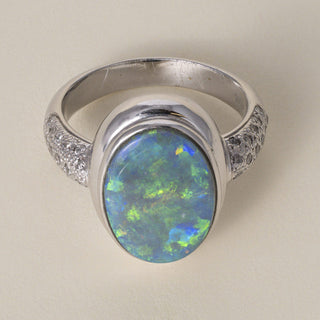 Estate Platinum 4.33 Carat Australian Black Opal and Diamond Ring