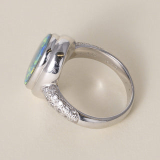 Estate Platinum 4.33 Carat Australian Black Opal and Diamond Ring