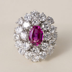 AGL 1.66 CT Burma No Heat Pink Sapphire & 4 CT Diamond Gold Cocktail Ring