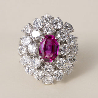 AGL 1.66 CT Burma No Heat Pink Sapphire & 4 CT Diamond Gold Cocktail Ring