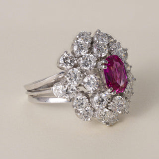 AGL 1.66 CT Burma No Heat Pink Sapphire & 4 CT Diamond Gold Cocktail Ring