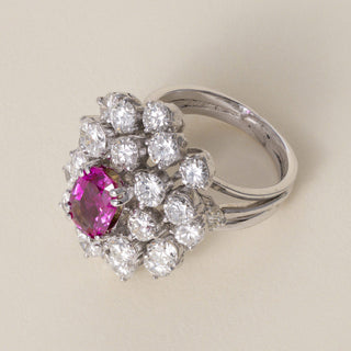 AGL 1.66 CT Burma No Heat Pink Sapphire & 4 CT Diamond Gold Cocktail Ring