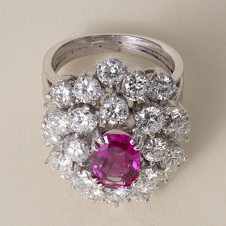 AGL 1.66 CT Burma No Heat Pink Sapphire & 4 CT Diamond Gold Cocktail Ring