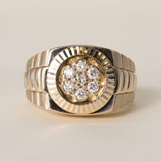 Vintage 1980s 14K Gold 0.30 Carats Diamond Cluster Ring Band