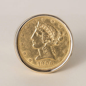 Vintage 14K Gold 1906 US $5 Five Dollar Liberty Coin Ring