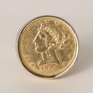 Vintage 14K Gold 1906 US $5 Five Dollar Liberty Coin Ring