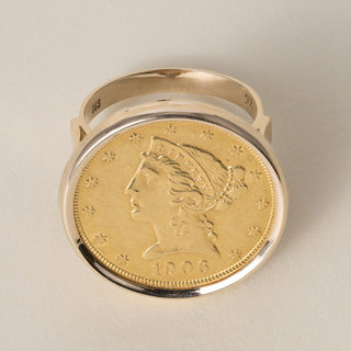 Vintage 14K Gold 1906 US $5 Five Dollar Liberty Coin Ring