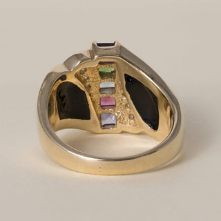 Vintage Estate 1990s 14K Gold Black Jade Multi Gemstone and Diamond Ring