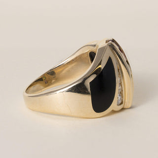Vintage Estate 1990s 14K Gold Black Jade Multi Gemstone and Diamond Ring