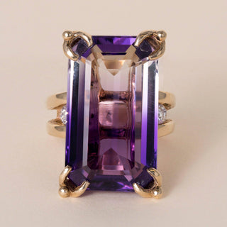 Vintage 14k Gold 17.50 CT Bicolor Amethyst & Diamond Cocktail Ring