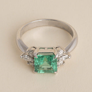 Estate Platinum 1.53 Carat Colombian Emerald & Diamond Cocktail Ring
