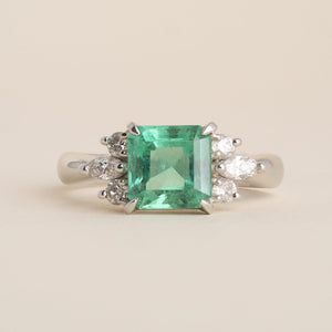 Estate Platinum 1.53 Carat Colombian Emerald & Diamond Cocktail Ring
