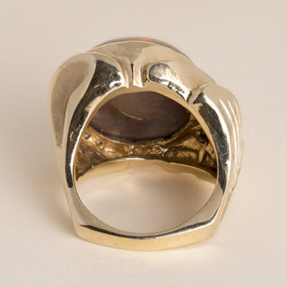 Estate 1970s 14K Gold 24 Carat Ethiopian Opal and Diamond Statement Ring
