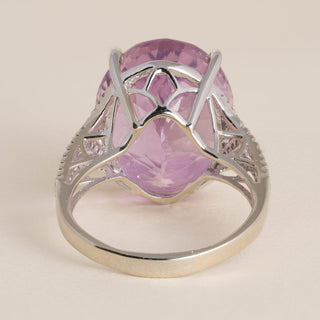 14K Gold 27 Carat Pink Kunzite Oval and 1 Carat Diamond Cocktail Ring - Size 10