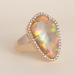 14K Rose Gold 10 Carat Ethiopian Opal and Diamond Halo Ring - Size 10