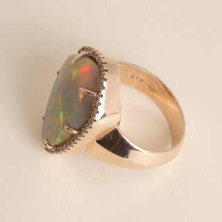 14K Rose Gold 10 Carat Ethiopian Opal and Diamond Halo Ring - Size 10