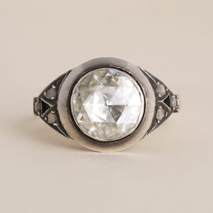 Antique 1.3CT Rose Cut Diamond Engagement Ring, Silver Topped 10k Gold