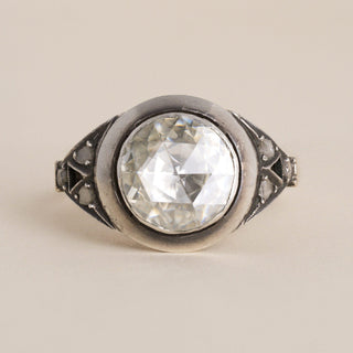 Antique 1.3CT Rose Cut Diamond Engagement Ring, Silver Topped 10k Gold