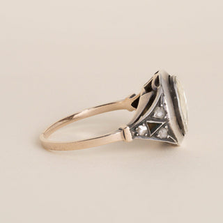 Antique 1.3CT Rose Cut Diamond Engagement Ring, Silver Topped 10k Gold