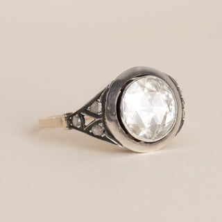 Antique 1.3CT Rose Cut Diamond Engagement Ring, Silver Topped 10k Gold
