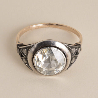 Antique 1.3CT Rose Cut Diamond Engagement Ring, Silver Topped 10k Gold