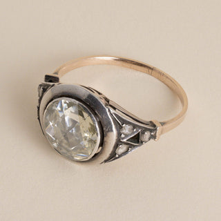Antique 1.3CT Rose Cut Diamond Engagement Ring, Silver Topped 10k Gold